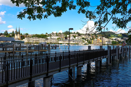 Inseli Quay district at Lake Lucerne in Switzerland - LUCERNE, SWITZERLAND - AUGUST 16, 2020のeditorial素材