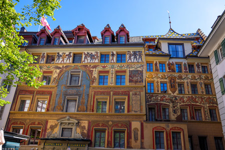 Famous Hotel in the city center of Lucerne - LUCERNE, SWITZERLAND - AUGUST 16, 2020のeditorial素材