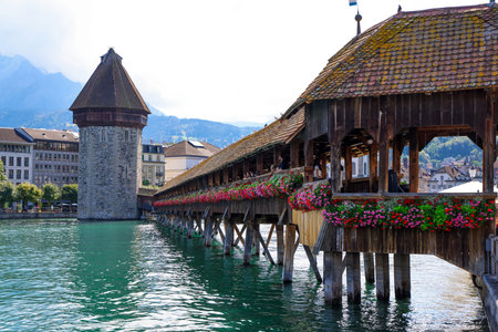 River Reuss in the city of Lucerne - LUCERNE, SWITZERLAND - AUGUST 16, 2020のeditorial素材
