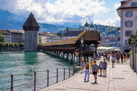 City Center of Lucerne in Switzerland on a sunny day - LUCERNE, SWITZERLAND - AUGUST 16, 2020のeditorial素材
