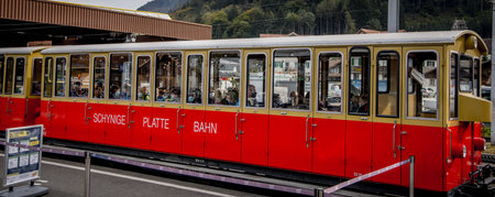 Famous cog railway on the mountain Schynige Platte in Switzerland - COUNTY OF BERN. SWITZERLAND -...