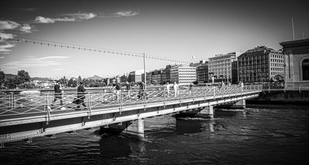 City of Geneva and Lake Geneva in Switzerland - GENEVA, SWITZERLAND - JULY 8, 2020のeditorial素材