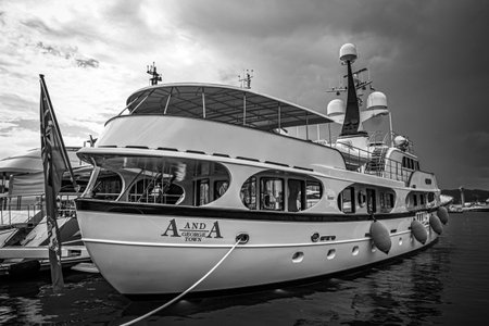 Luxury Yachts in the harbor of Saint Tropez - ST TROPEZ, FRANCE - JULY 13, 2020のeditorial素材