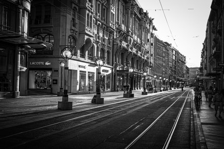 Empty streets in the city center of Geneva during times of Corona and Covid 19 - GENEVA, SWITZERLAND - JULY 8, 2020のeditorial素材