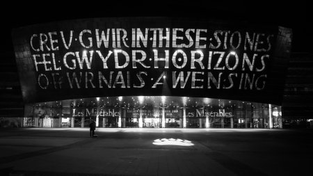 Wales Millennium Centre and Donald Gordon Theatre at Cardiff at in black and white - CARDIFF, UNITED...