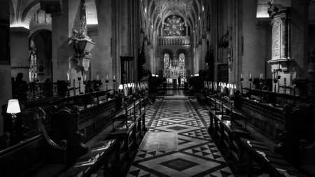 Christ Church Cathedral in Oxford in black and white - OXFORD, UNITED KINGDOM - DECEMBER 31, 2019のeditorial素材