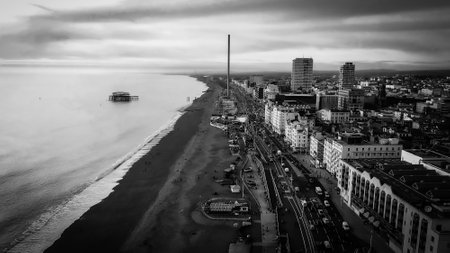 City of Brighton in England - aerial view in black and white - BRIGHTON, UNITED KINGDOM - DECEMBER 28, 2019のeditorial素材