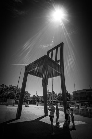 Broken Chair Monument at the United Nations in Geneva - GENEVA, SWITZERLAND - JULY 9, 2020のeditorial素材