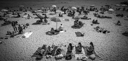 The famous beach of Cannes at the Croisette in summer - CITY OF CANNES, FRANCE - JULY 12, 2020のeditorial素材