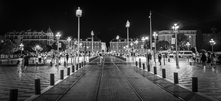 Street view in Nice by night- NICE, FRANCE - JULY 12, 2020のeditorial素材