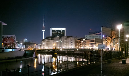 Berlin Government quarter at night - CITY OF BERLIN, GERMANY - MARCH 11, 2021のeditorial素材