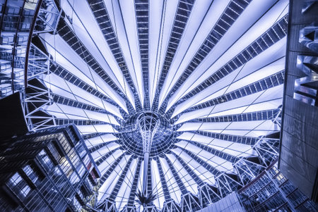 The modern roof of Sony Center Berlin at night - CITY OF BERLIN, GERMANY - MARCH 11, 2021のeditorial素材