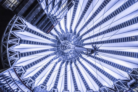 The modern roof of Sony Center Berlin at night - CITY OF BERLIN, GERMANY - MARCH 11, 2021のeditorial素材