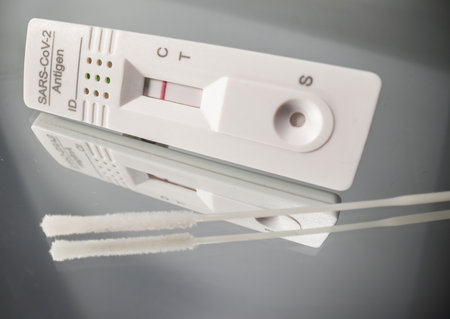 Corona Antigen Test shows negative result - CITY OF FRANKFURT, GERMANY - MARCH 23, 2021のeditorial素材