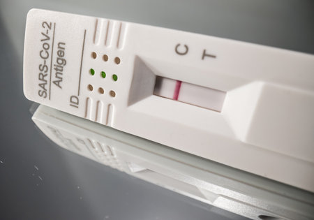 Negative result on a Covid-19 Rapid Test - CITY OF FRANKFURT, GERMANY - MARCH 23, 2021のeditorial素材