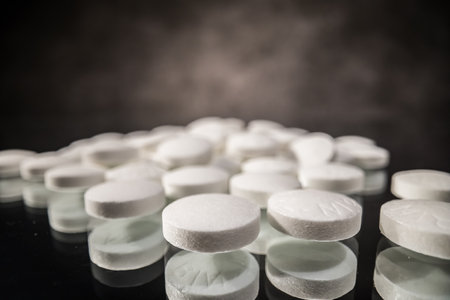 Aspirin tablets in close-up view - CITY OF FRANKFURT, GERMANY - MARCH 23, 2021のeditorial素材
