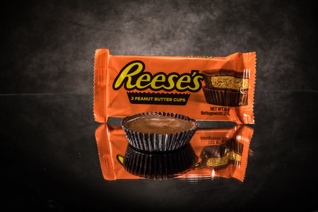 Reeses Peanut Butter Cups - close up view - CITY OF FRANKFURT, GERMANY - MARCH 23, 2021のeditorial素材