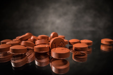 Ibuprofen tablets in close up view - CITY OF FRANKFURT, GERMANY - MARCH 23, 2021のeditorial素材