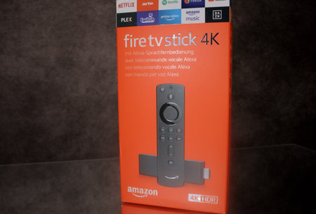 Amazon Fire TV Stick 4k in close-up - CITY OF FRANKFURT, GERMANY - MARCH 29, 2021のeditorial素材