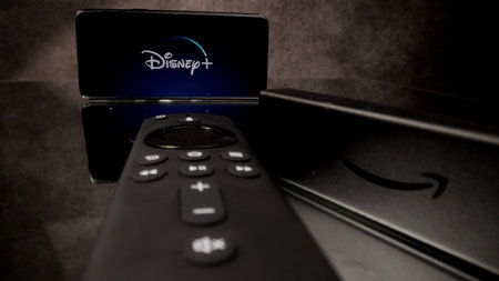 Disney Plus on Amazon Fire TV Stick 4k in close-up - CITY OF FRANKFURT, GERMANY - MARCH 29, 2021