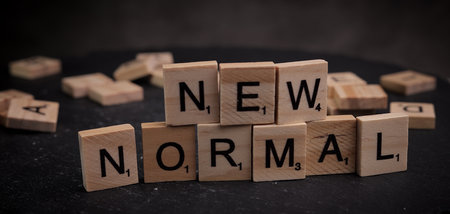 The words New Normal written on wooden letter cubes - FRANKFURT, GERMANY - MARCH 30, 2021