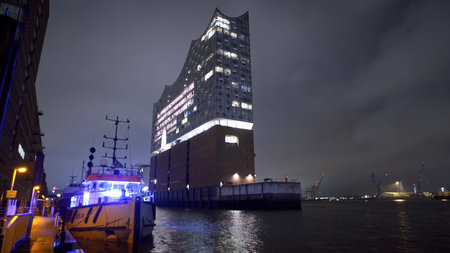 Famous Elbphilharmonie Concert Hall at Hamburg harbour - HAMBURG CITY, GERMANY - MAY 10, 2021