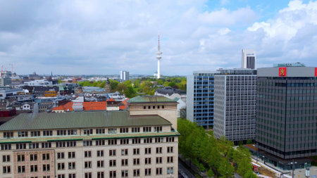 The beautiful city center of Hamburg with Alster River lake - HAMBURG, GERMANY - MAY 10, 2021