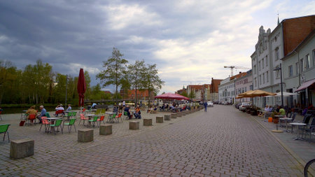 Market Square in the city center of Lubeck Germany - LUBECK CITY, GERMANY - MAY 11, 2021のeditorial素材
