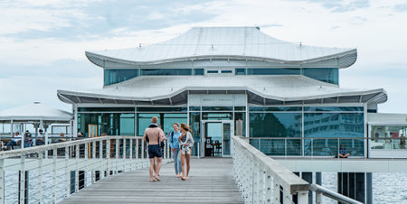 Pier at Timmendorf Beach at the Baltic sea - CITY OF LUBECK, GERMANY - MAY 10, 2021のeditorial素材