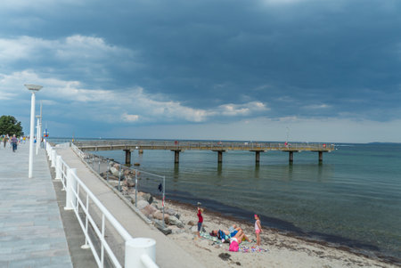 Famous Travemunde Beach at the Baltic sea - CITY OF LUBECK, GERMANY - MAY 10, 2021のeditorial素材