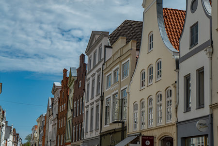 The historic buildings in the city center of Lubeck - a Unseco World Heritage Site - CITY OF LUBECK, GERMANY - MAY 10, 2021のeditorial素材