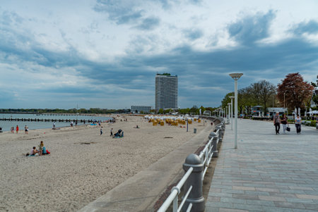 Famous beach of Travemunde at the Baltic sea - CITY OF LUBECK, GERMANY - MAY 10, 2021のeditorial素材
