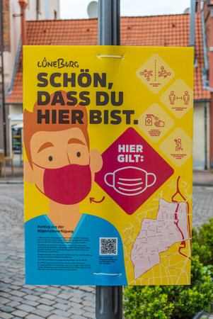Cover your mouth and nose sign - CITY OF LUBECK, GERMANY - MAY 10, 2021のeditorial素材