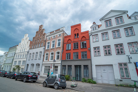 The historic buildings in the city center of Lubeck - a Unseco World Heritage Site - CITY OF LUBECK, GERMANY - MAY 10, 2021のeditorial素材