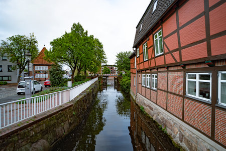 Historic city of Buxtehude in Northern Germany - beautiful city center - CITY OF BUXTEHUDE, GERMANY - MAY 10, 2021のeditorial素材