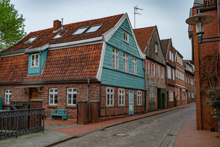 Beautiful old houses in the historic district of Stade in Germany - CITY OF STADE , GERMANY - MAY 10, 2021のeditorial素材
