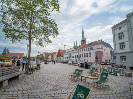 Market Square in the city center of Lubeck Germany - CITY OF LUBECK, GERMANY - MAY 10, 2021のeditorial素材
