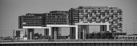 The Modern Crane Houses in Cologne at River Rhine - CITY OF COLOGNE, GERMANY - JUNE 25, 2021