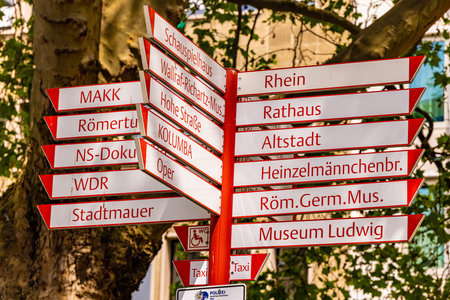 Direction signs in the city of Cologne - CITY OF COLOGNE, GERMANY - JUNE 25, 2021のeditorial素材