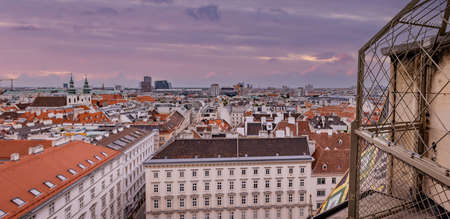 View over the city of Vienna from the top of St Stephans Cathedral - VIENNA, AUSTRIA, EUROPE -...