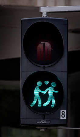 Traffic light symbols in the city of Vienna - VIENNA, AUSTRIA, EUROPE - AUGUST 1, 2021のeditorial素材