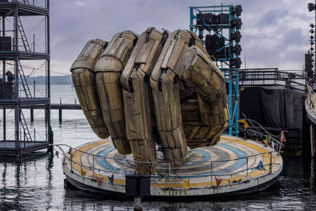 The Rigoletto floating stage on Lake Constance at Bregenz Performing Arts Festival - BREGENZ,...