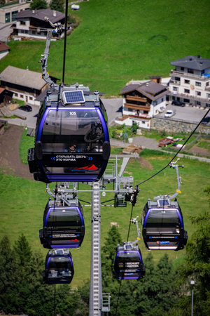 Ropeways in Soelden Tyrol - a popular place for tourists - SOELDEN, AUSTRIA, EUROPE - JULY 28, 2021のeditorial素材