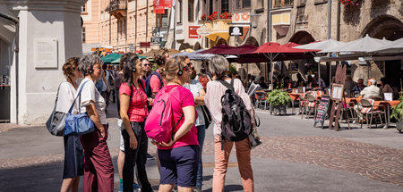 The historic district of Innsbruck with beautiful pedestrian zone and market square - INNSBRUCK,...