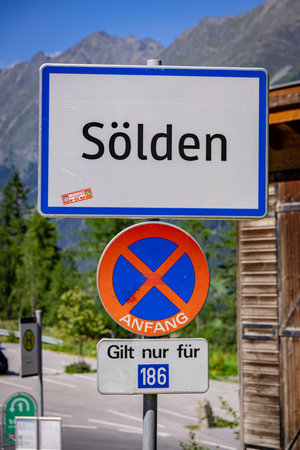 Famous village of Soelden in Austria - a popular winter sports area - SOELDEN, AUSTRIA, EUROPE - JULY 28, 2021のeditorial素材
