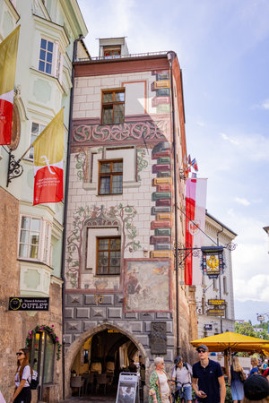 Beautiful buildings in the Old Town of Innsbruck - INNSBRUCK, AUSTRIA, EUROPE - JULY 29, 2021