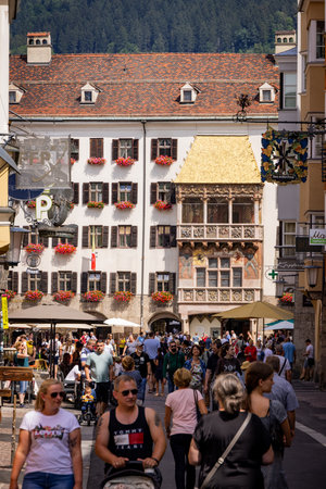 Famous Golden Roof in the Old Town section of Innsbruck AUSTRIA, EUROPE - INNSBRUCK, AUSTRIA, EUROPE - JULY 29, 2021のeditorial素材