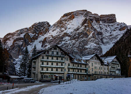 Lake Pragser Wildsee in South Tyrol Italy - evening view - TRENTINO, ITALY - NOVEMBER 24, 2021のeditorial素材