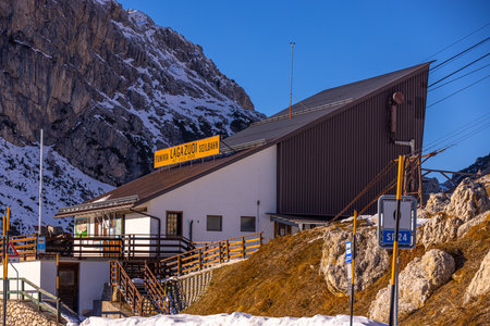 Funivia Cable car to the top of the mountain in the Dolomites - TRENTINO, ITALY - NOVEMBER 24, 2021のeditorial素材