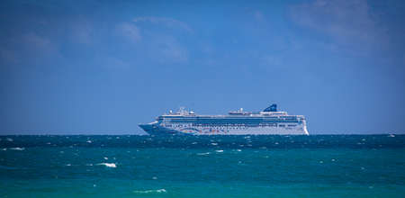 Huge Luxury Cruise ship leaving Miami - MIAMI, FLORIDA - FEBRUARY 14, 2022のeditorial素材